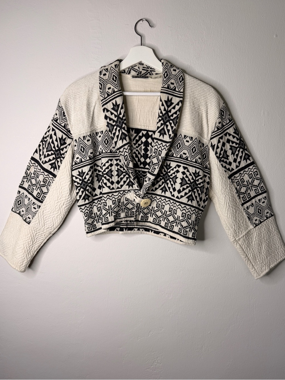 Vintage Flashback 90s Southwestern Cropped Cotton Jacket Black Cream M